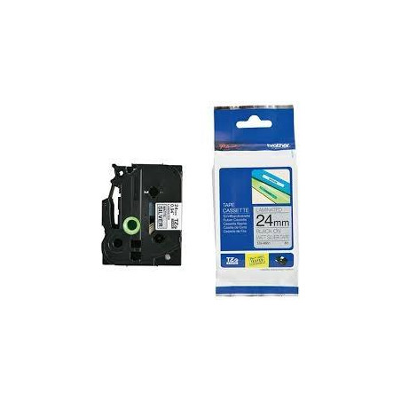 (TZEM951) BROTHER CINTA ROTULADORA LAMINADA TEXTO NEGRO SOBRE FONDO PLATA MATE - 24MMX8M