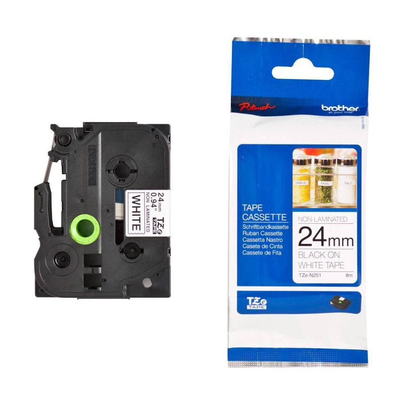 (TZEN251) BROTHER CINTA ROTULADORA NO LAMINADA TEXTO NEGRO SOBRE BLANCO - 24MMX8M