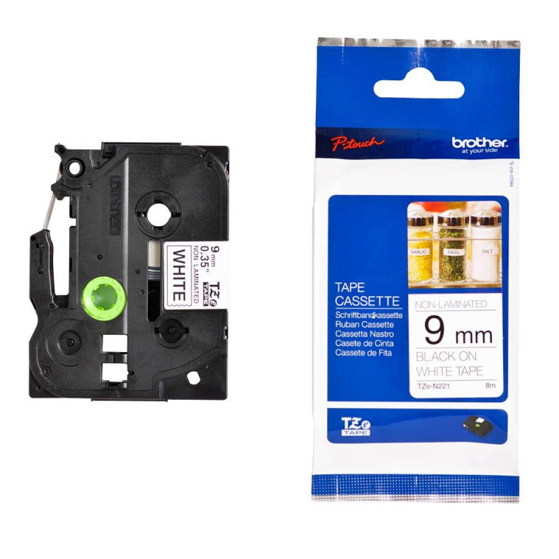 (TZEN221) BROTHER CINTA ROTULADORA NO LAMINADA TEXTO NEGRO SOBRE BLANCO - 9MMX8M