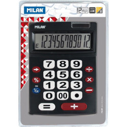 (151712BL) MILAN CALCULADORA NEGRO EXTRA-GRANDE 12 DIGITOS DUAL BLISTER