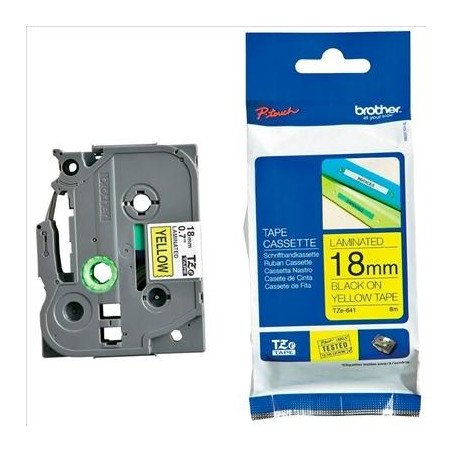 (TZES641) BROTHER CINTA ROTULADORA LAMINADA SUPER ADESHIVA TEXTO NEGRO SOBRE AMARILLO - 18MMX8M
