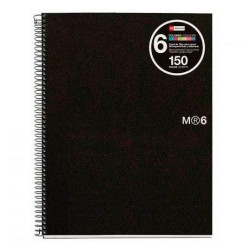 (MR2824) MIQUELRIUS CUADERNO ESPIRAL 150H A4 5X5MM 70GR 4 TALADROS MICROPERFORADO 6 BANDAS COLOR TAPA PP NEGRO