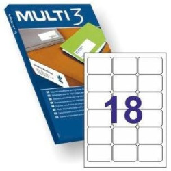(10492) MULTI-3 ETIQUETAS ADHESIVAS 63,5X46,6MM INKJET/LÁSER C/ROMOS 18 X 100H BLANCO