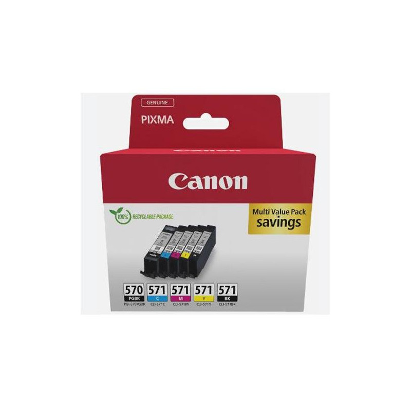 (0372C006) CANON TINTA ECOPACK PGBK+ BK/C/M/Y - PIXMA TS 5051/5053/5055/6050/6051/6052/8051/8052/9050/9055 - PGI 570 + CLI 571