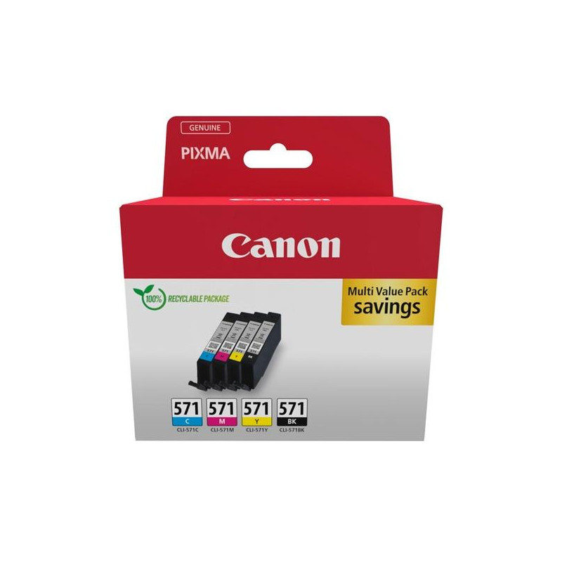(0386C008) CANON TINTA ECOPACK BK+ C/M/Y PARA PIXMA TS 5051/5053/5055/6050/6051/6052/8051/8052/9050/9055 - CLI 571