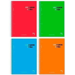 (16366) PACSA CUADERNO SUPERBLOCK EXTRA 120H A4 90GR 5X5 + GRECA MICROPERFORADO TAPA DURA PACK 4 UD C/SURTIDOS