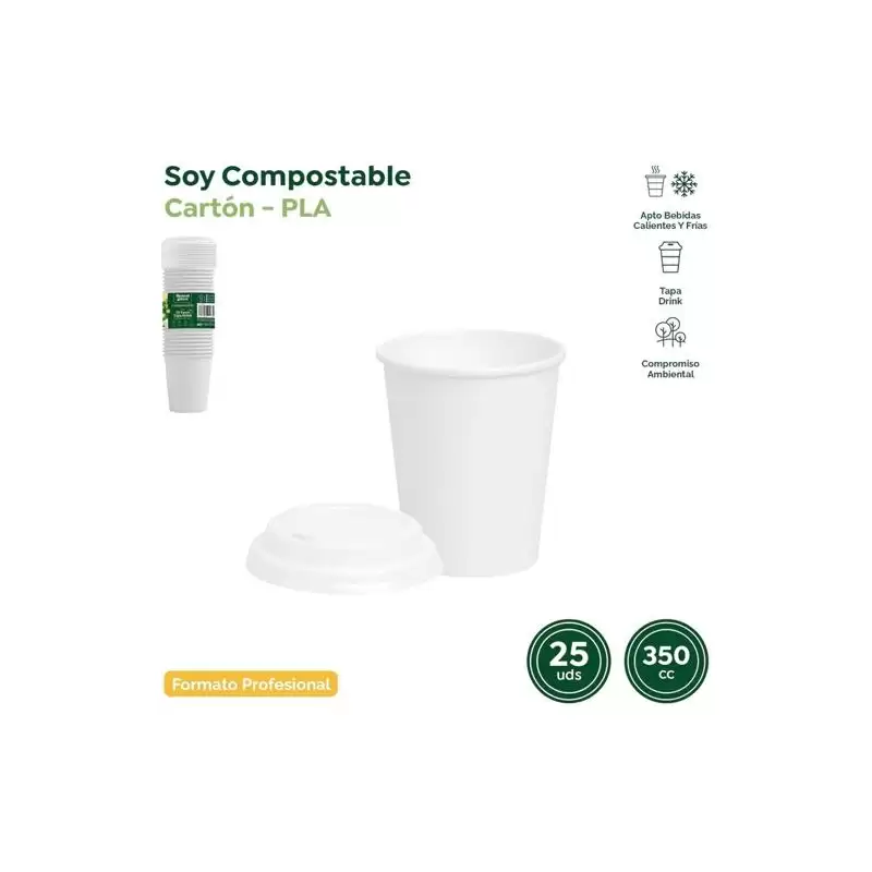 (10317) MAXI PRODUCTS VASO 350CC CARTÓN TAPA DRINK BLANCO PACK 25 UD