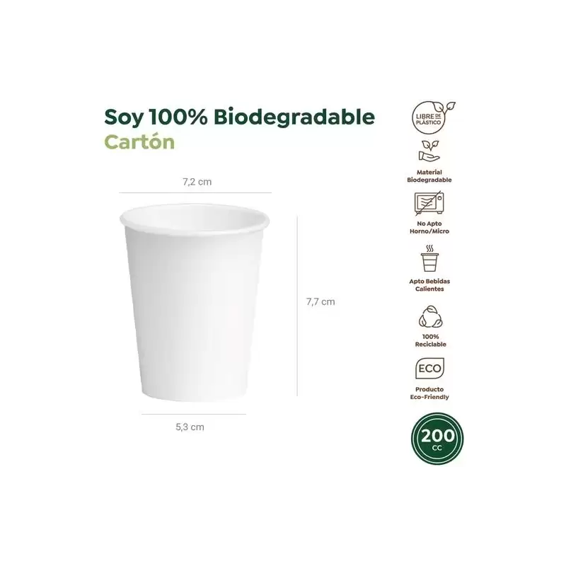 (30301D) VASO CARTÓN BIODEGRADABLE 200CC BLANCO PACK 25 UD
