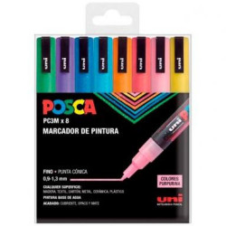 (182634671) POSCA MARCADOR  PC-3M/8C PINTURA NO PERMANENTE PUNTA CÓNICA 0,9 - 1,3 MM C/SURTIDOS -ESTUCHE SP 8-