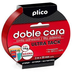 (13308) PLICO CINTA ADHESIVA TRANSPARENTE DOBLE CARA ULTRA TACK MULTIMATERIALES ROLLO 20MM X 3M