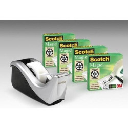 (7100040322) SCOTCH DISPENSADOR C60 NEGO/PLATA + 4 ROLLOS CINTA SCOTCH MAGIC 19MMX33M