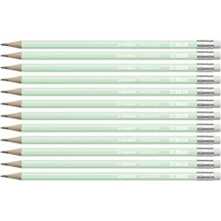 (4908/02-HB) STABILO SWANO LAPIZ GRAFITO CON GOMA PASTEL VERDE -12U-
