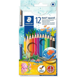 (144 10NC12) STAEDTLER LÁPICES DE COLORES NORIS AQUARELL + PINCEL SURTIDOS EN ESTUCHE 12 UD