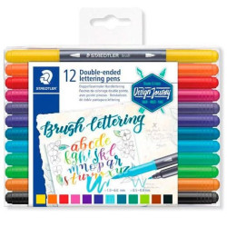 (3004 TB12) STAEDTLER ROTULADORES BRUSH LETTERING DOBLE PUNTA FINA/PINCEL C/SURTIDOS ESTUCHE 12 UD