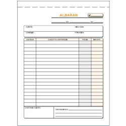 (T-122) TALONARIO ALBARANES CUARTO NATURAL TRIPLICADO AUTOCOPIA