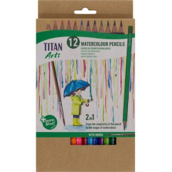 (130120012) TITAN ARTS LÁPICES DE COLORES ACUARELABLES SURTIDOS ESTUCHE 12 UD + PINCEL