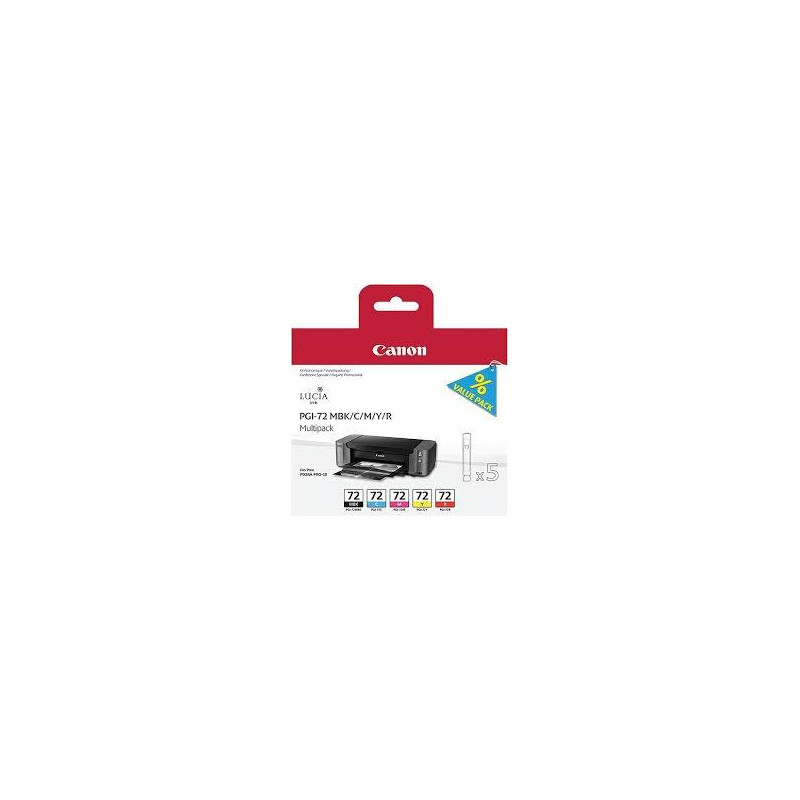 (6402B009) CANON TINTA MULTIPACK MBK/C/M/Y/R PIXMA PRO 10 (PACK 5 COLORES) - PGI 72