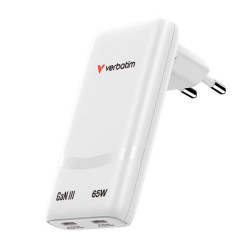 (32355) VERBATIM CARGADOR PARED GAN FOLD 'N' GO 65W 2XUSB-C 3.0 BLANCO