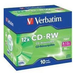 (43148) VERBATIM CD-RW, 700MB, 12X, 10 PACK JEWEL CASE, SUPERFICIE SCRATCH RESISTANT (RESISTENTE A LOS ARAÑAZOS)