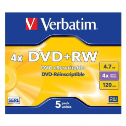 (43229) VERBATIM DVD+RW, 4.7GB, 4X, 5 PACK JEWEL CASE, SUPERFICIE MATT SILVER