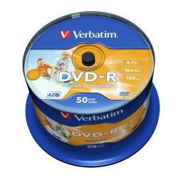 (43533) VERBATIM DVD-R, 4.7GB, 16X, 50 PACK SPINDLE, SUPERFICIE WIDE INKJET PRINTABLE (21 -118MM)