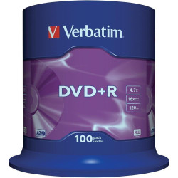 (43551) VERBATIM DVD+R, 4.7GB, 16X, 100 PACK SPINDLE, SUPERFICIE MATT SILVER