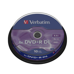 (43666) VERBATIM DVD+R DOBLE CAPA, 8.5GB, 8X, 10 PACK SPINDLE, SUPERFICIE MATT SILVER
