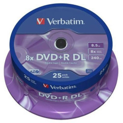 (43757) VERBATIM DVD+R DOBLE CAPA, 8.5GB, 8X, 25 PACK SPINDLE, SUPERFICIE MATT SILVER