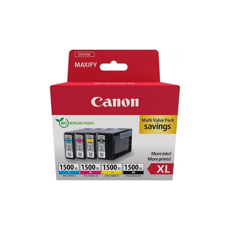 (9182B010) CANON TINTA ECOPACK BK+C/M/Y PACK 4XL PARA MAXIFY IB 4050/4150 - MB 5150/5155/5350/5450 - PGI 1500XL