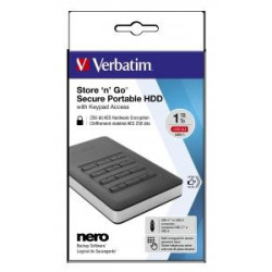 (53401) VERBATIM DISCO DURO EXTERNO STORE 'N' GO 1TB HDD 1TB USB 3.1 CON TECLADO Y CLAVE DE ACCESO