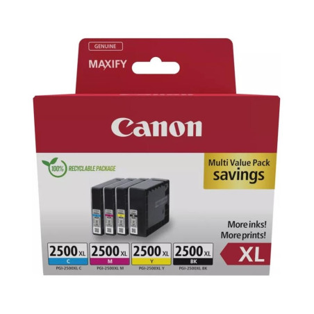 (9254B010) CANON TINTA ECOPACK BK+C/M/Y MAXIFI IB 4050/4150 - MB 5050/5150/5155/5350/5450/5455 (PACK 4 COLORES) - PGI 2500XL