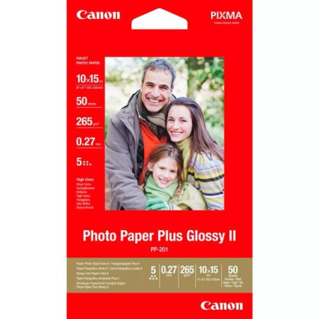 (2311B003) CANON PAPEL FOTOGRÁFICO PLUS GLOSSY II 10X15CM 265GR INKJET PP-201 DE 4X6" PAQUETE 50H BLANCO BRILLO