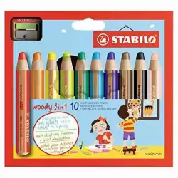 (880/10-2) STABILO LÁPICES DE COLORES WOODY 3 EN 1 C/SURTIDOS ESTUCHE DE 10 UD + 1 SACAPUNTAS