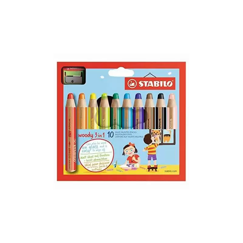 (880/10-2) STABILO LÁPICES DE COLORES WOODY 3 EN 1 C/SURTIDOS ESTUCHE DE 10 UD + 1 SACAPUNTAS