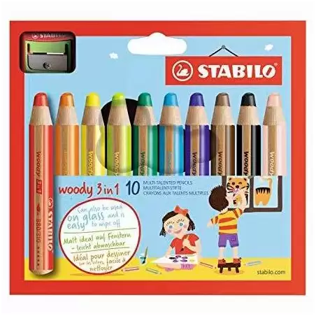 (880/10-2) STABILO LÁPICES DE COLORES WOODY 3 EN 1 C/SURTIDOS ESTUCHE DE 10 UD + 1 SACAPUNTAS