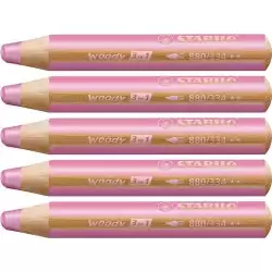 (880/334) STABILO LÁPICES DE COLORES WOODY 3 EN 1 ROSA ESTUCHE 5 UD