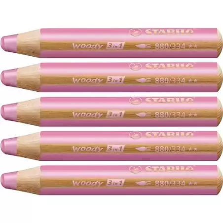 (880/334) STABILO LÁPICES DE COLORES WOODY 3 EN 1 ROSA ESTUCHE 5 UD