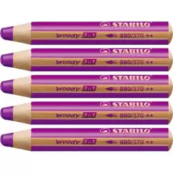 (880/370) STABILO LÁPICES DE COLORES WOODY 3 EN 1 LILA ESTUCHE 5 UD