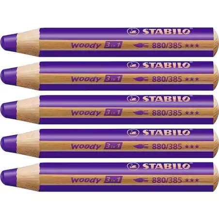 (880/385) STABILO LÁPICES DE COLORES WOODY 3 EN 1 VIOLETA ESTUCHE 5 UD
