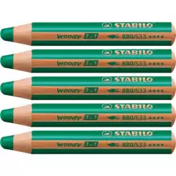 (880/533) STABILO LÁPICES DE COLORES WOODY 3 EN 1 VERDE OSCURO ESTUCHE 5 UD