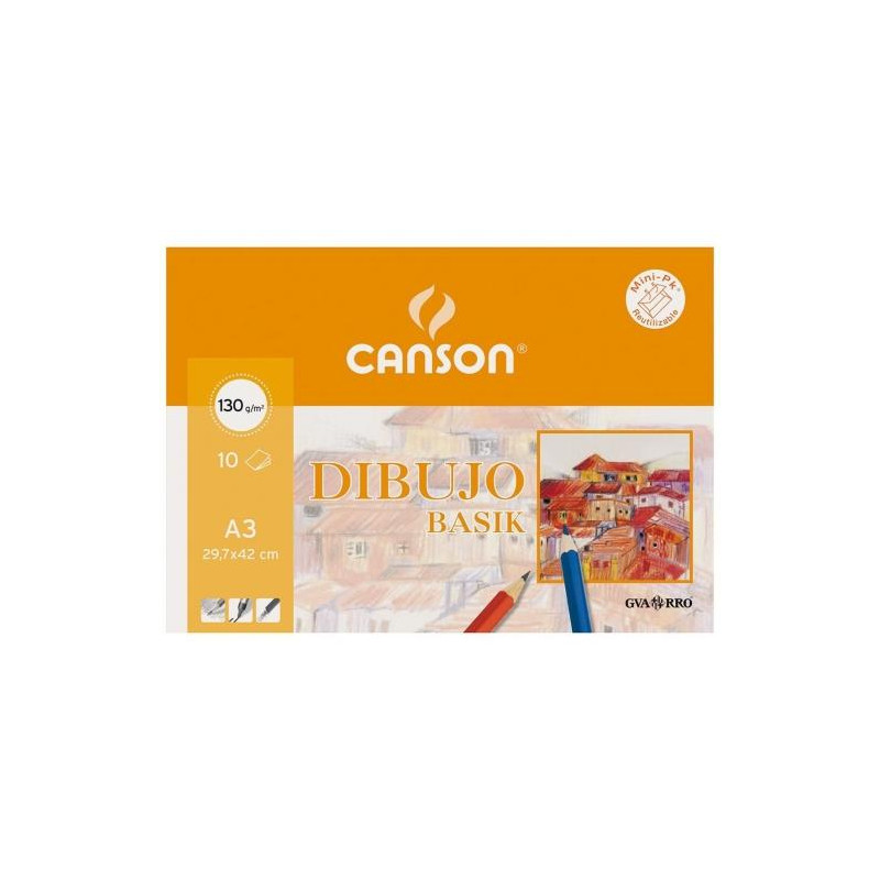 (C200403159) CANSON MINIPACK DIBUJO BASIK 10 HOJAS LISO 130 GR. 29
