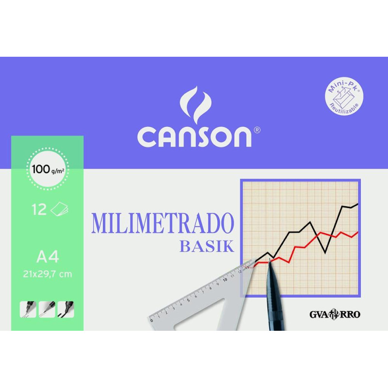 (C200406323) CANSON MINIPACK DIBUJO BASIK 12 HOJAS MILIMETRADO 100 GR. 21X29