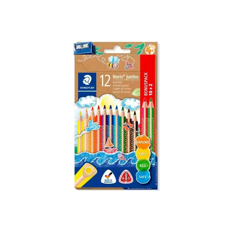 (128 NC12P1) STAEDTLER LÁPICES DE COLORES JUMBO 128 SURTIDOS ESTUCHE 10+2 UD + SACAPUNTAS DE REGALO