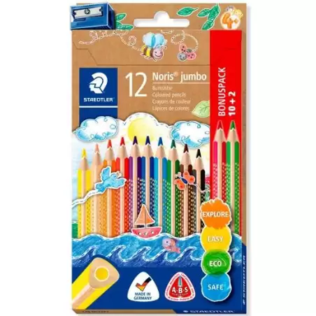 (128 NC12P1) STAEDTLER LÁPICES DE COLORES JUMBO 128 SURTIDOS ESTUCHE 10+2 UD + SACAPUNTAS DE REGALO
