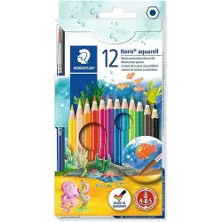 (144 10NC12) STAEDTLER LÁPICES DE COLORES NORIS AQUARELL + PINCEL SURTIDOS EN ESTUCHE 12 UD