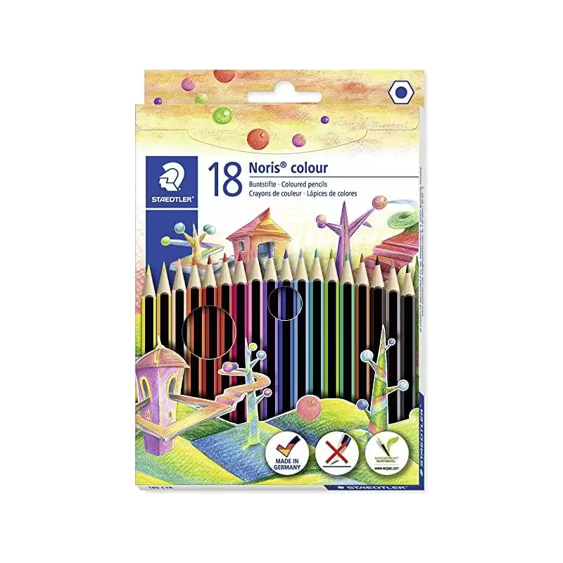 (185 C18) STAEDTLER LÁPICES DE COLORES NORIS COLOUR WOPEX ECOLÓGICO SURTIDOS ESTUCHE 18 UD