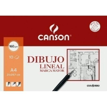 (C200409784) CANSON MINIPACK DIBUJO LINEAL 10 HOJAS GUARRO MARCA MAYOR 160 GR.21X29