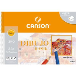 (C400078215) CANSON BLOC DIBUJO BASIK ESPIRAL 20H A3+ 150GR MICROPERFORADO C/RECUADRO BLANCO NATURAL