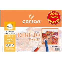 (C400110484) CANSON BLOC DIBUJO BASIK ESPIRAL 20H+20% GRATIS A4+ 130GR MICROPERFORADO BLANCO NATURAL -10U-