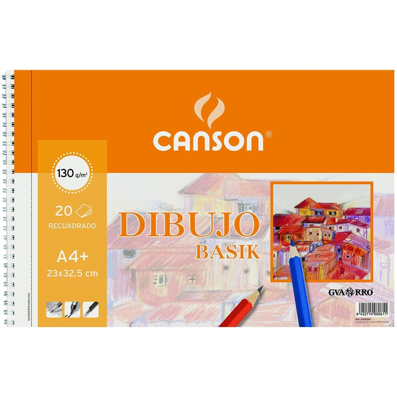 (C400110485) CANSON BLOC DIBUJO BASIK ESPIRAL 20H+20% GRATIS A4+ 130GR MICROPERFORADO C/RECUADRO BLANCO NATURAL -10U-
